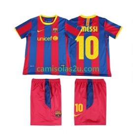 Camisolas de futebol FC Barcelona Lionel Messi 10 2010 2011 Retro Criança Equipamento Principal Manga Curta